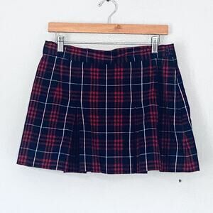 Parker Plaid Pleated Skirt Small VINTAGE Blue Red School Girl Preppy Blokecore